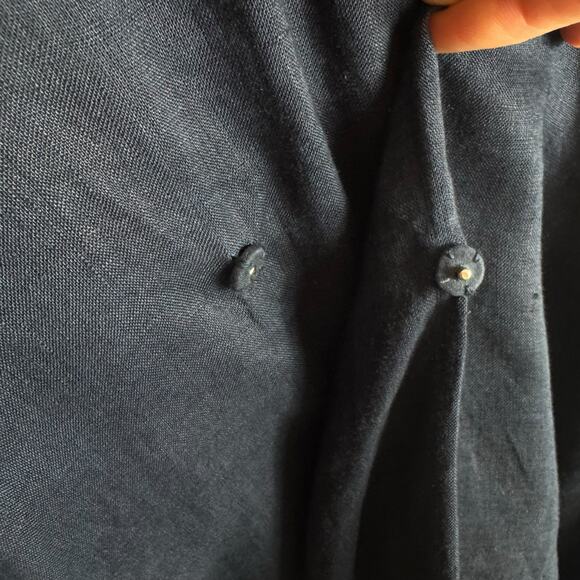 Soft Surroundings 100% Linen Navy Blue Long Sleeve Cowl Neck Wrap Dress Size PL - Picture 3 of 7